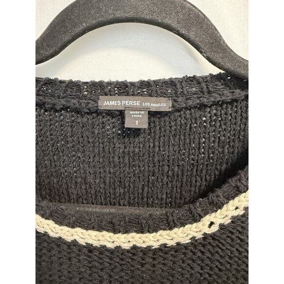 James Perse | Crewneck Cotton Linen Sweater Neutral Ivory Black - Size 1 (Small) - Picture 3 of 8
